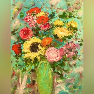 FLORAL ARTWORK ORIGINAL ACRYLIC FLOWER BOUQUET PAINTING 20 x 16 inch